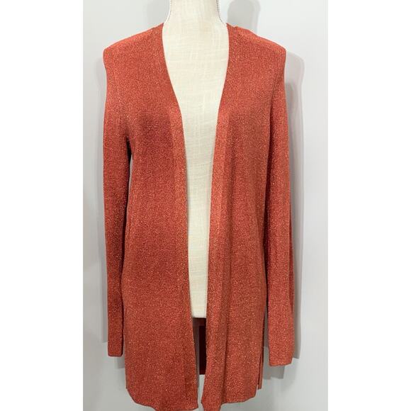 NEW Ann Taylor Orange Cardigan Metallic Sparkle Lightweight Knit Sz Small $98 - Picture 1 of 3